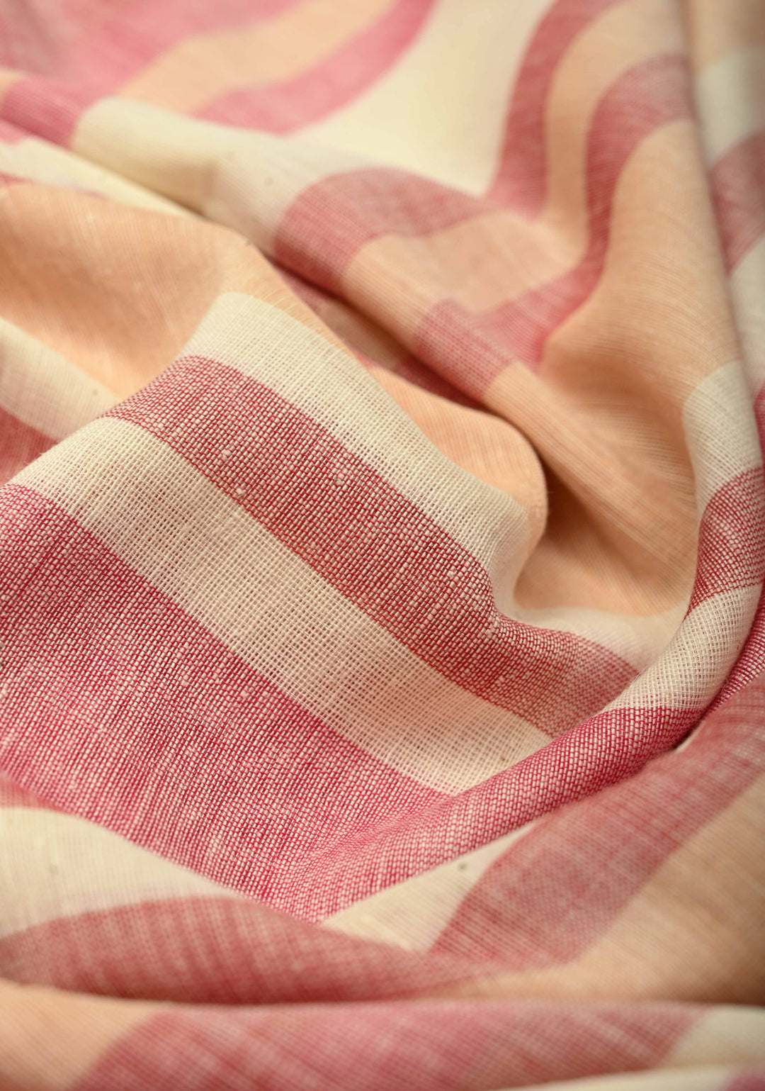 Beige-Pink Bengal Cotton Handloom saree with Long Tassels