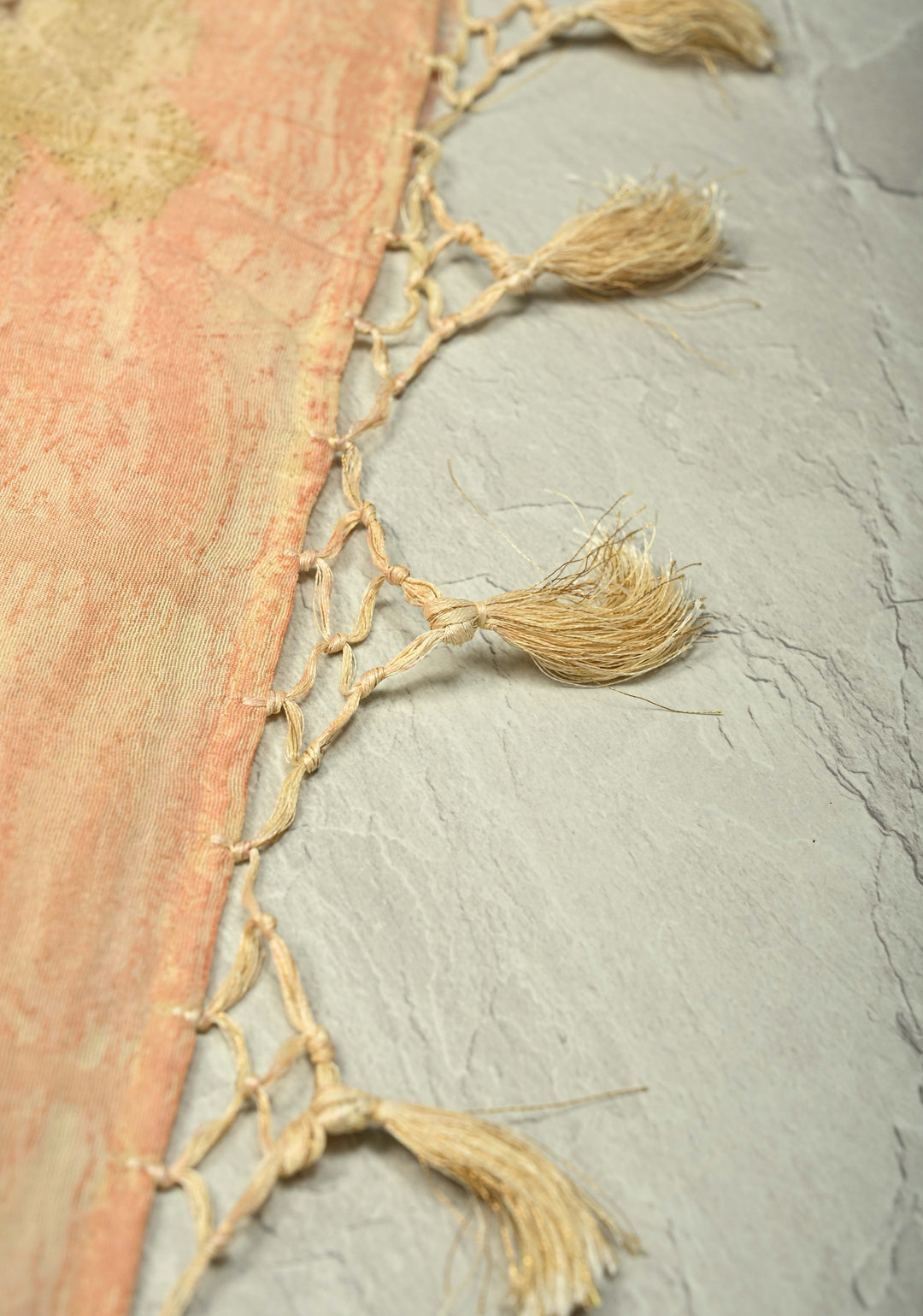 Peach Eco print on Chanderi  Silk Saree with Leaf Buttas and Minimal Zari Border