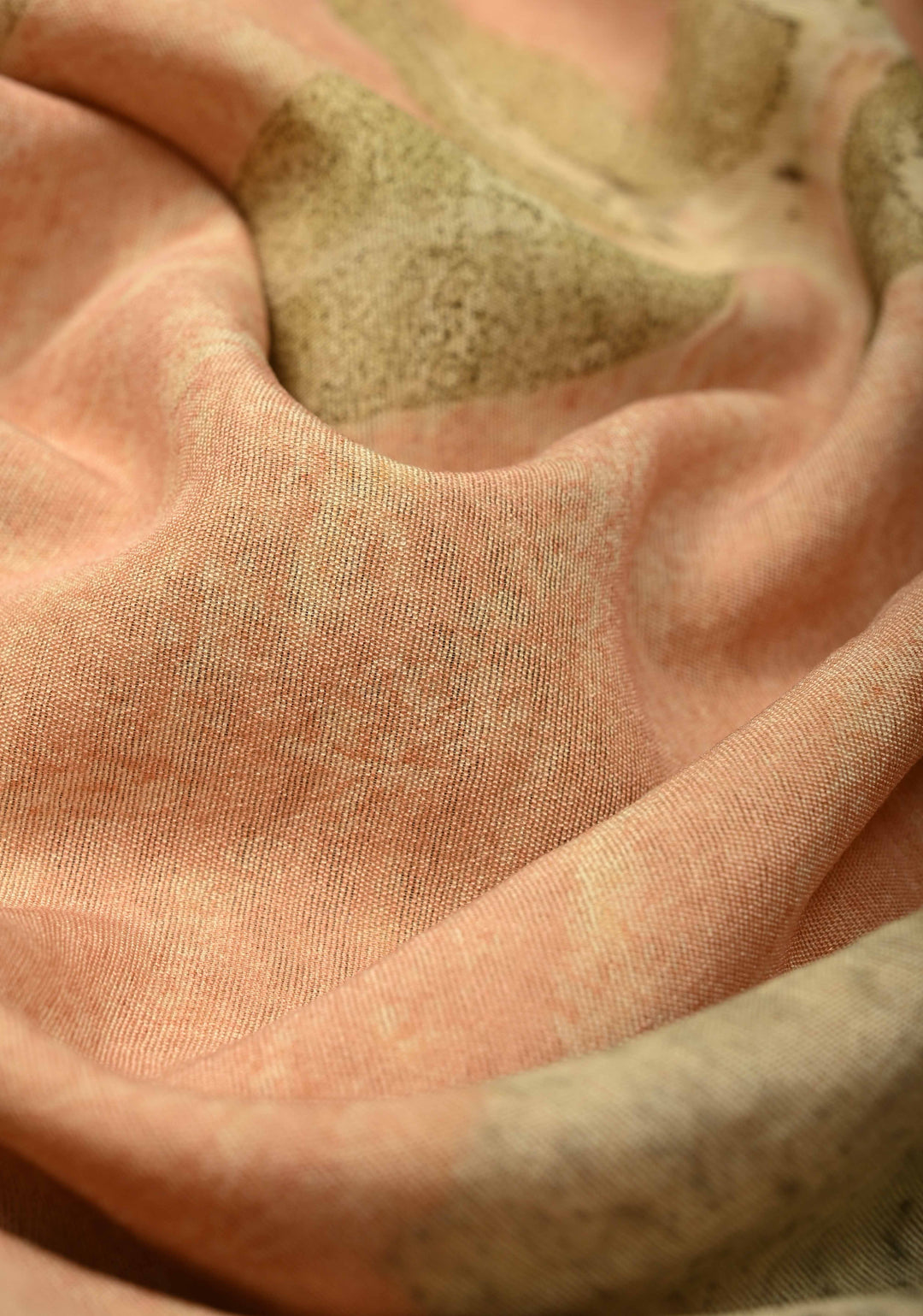 Peach Eco print on Chanderi  Silk Saree with Leaf Buttas and Minimal Zari Border