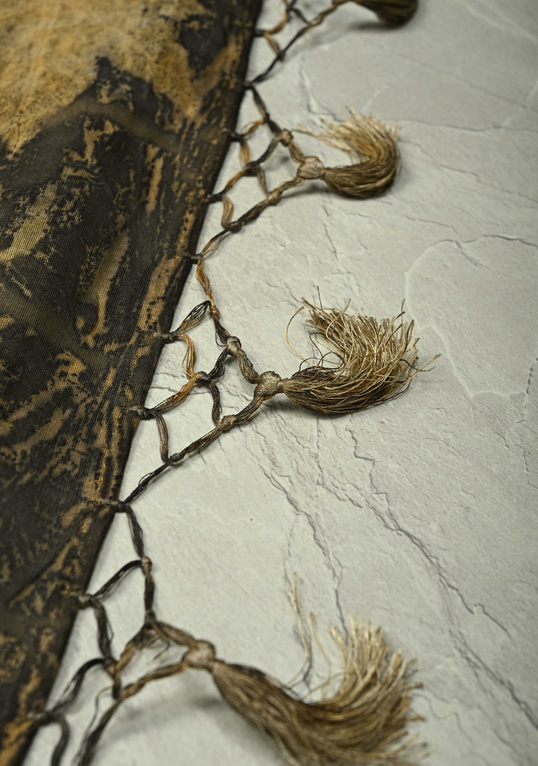 Charcoal Black Eco print on Chanderi Silk Saree with Leaf Buttas and Minimal Zari Border