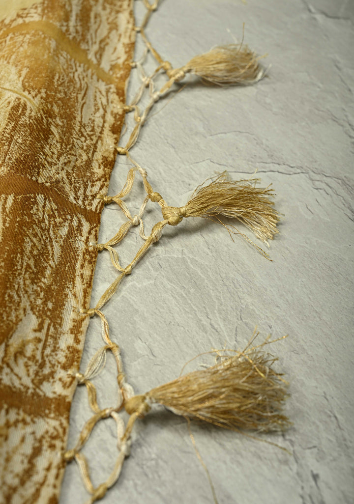 Golden Yellow Leaf Eco print on Chanderi  Silk Saree with Minimal Zari Border