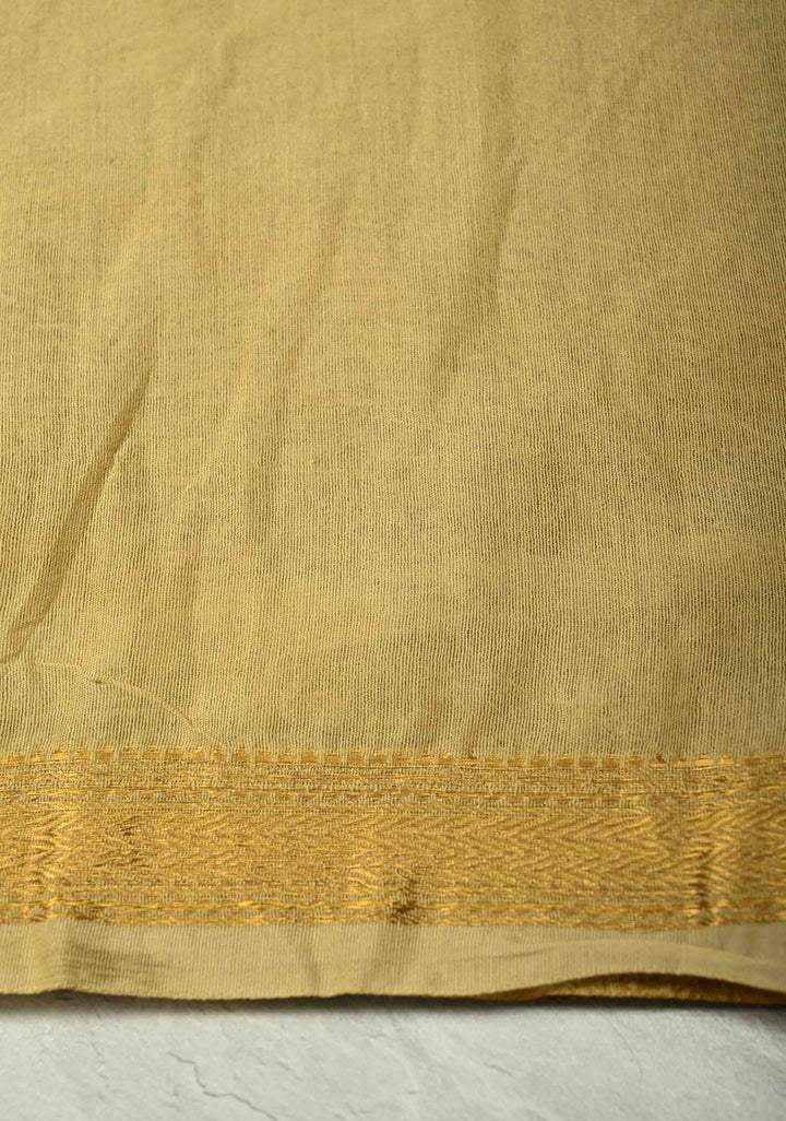 Golden Yellow Leaf Eco print on Chanderi  Silk Saree with Minimal Zari Border