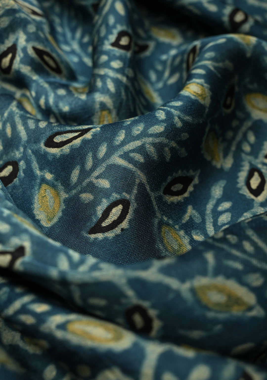 Dupatta: Indigo Pure modal silk dupatta with Ajrakh hand block print and lagda patta