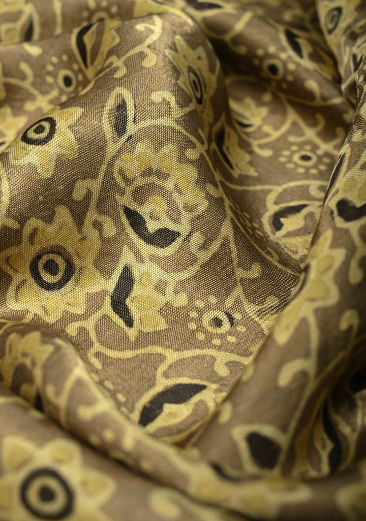 Dupatta: Cream Pure modal silk dupatta with Ajrakh hand block print and lagda patta