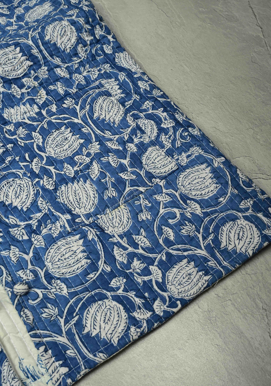 Indigo Sanganeri Print Quilted reversible jacket