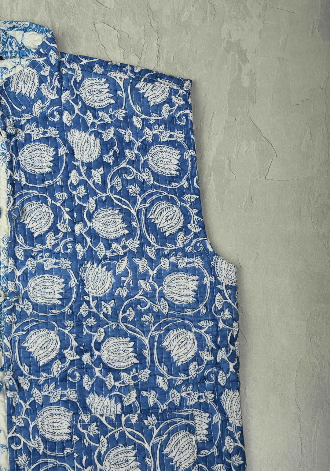 Indigo Sanganeri Print Quilted reversible jacket