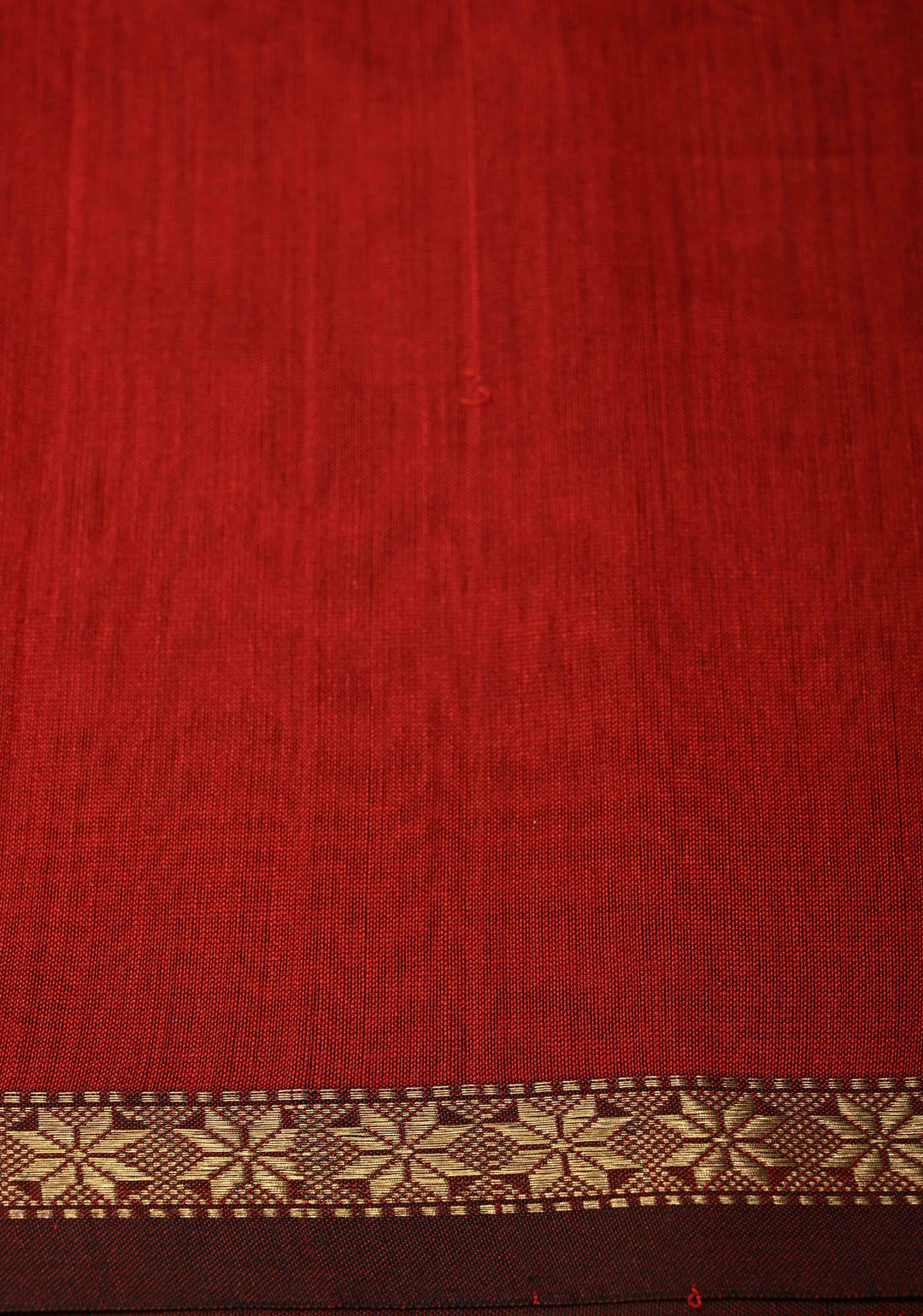 Blood Red Handwoven Maheswari Silk Cotton Saree with Zari Buttas and Minimal Zari Border