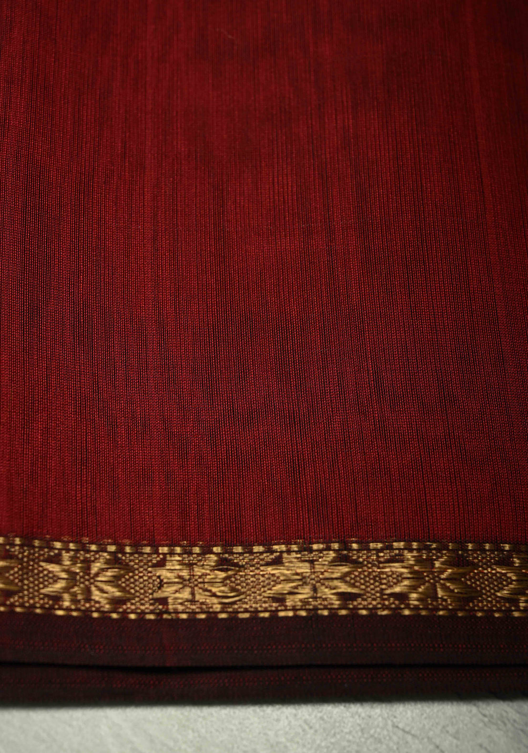 Maroon Handwoven Maheswari Silk Cotton Saree with Zari Buttas and Minimal Zari Border