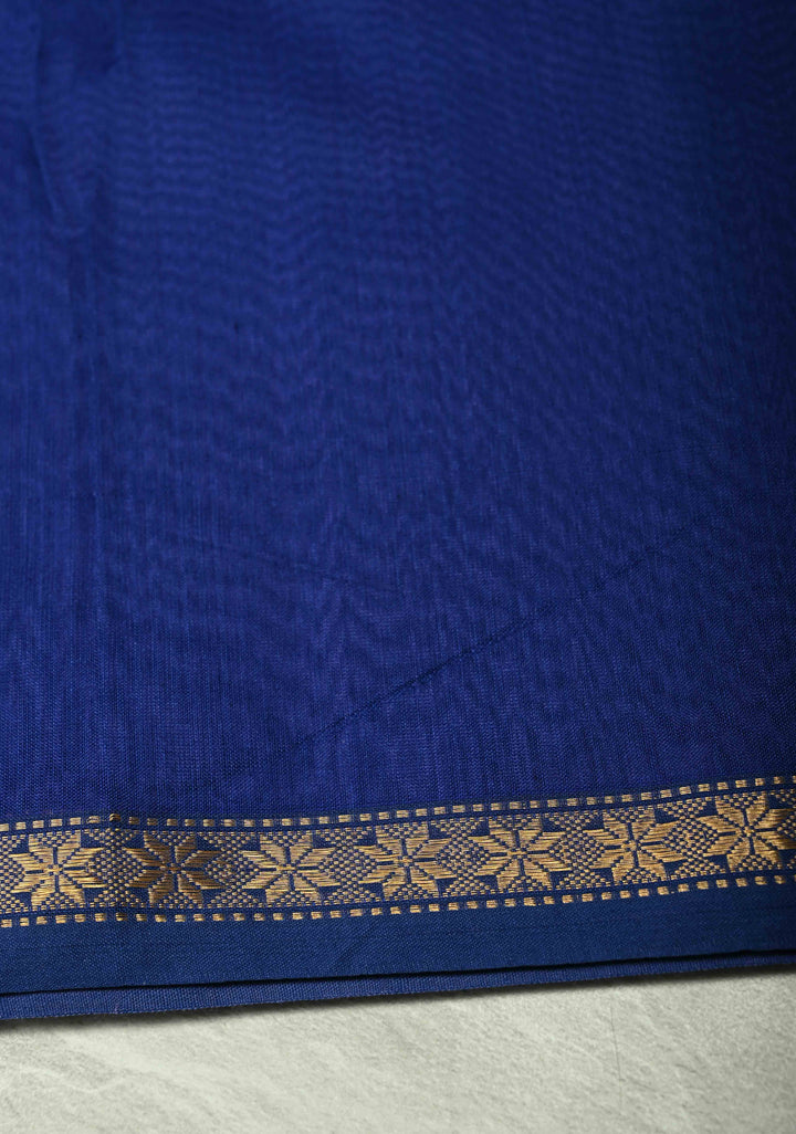 Purple Handwoven Maheswari Silk Cotton Saree with Zari Buttas and MInimal Zari Border