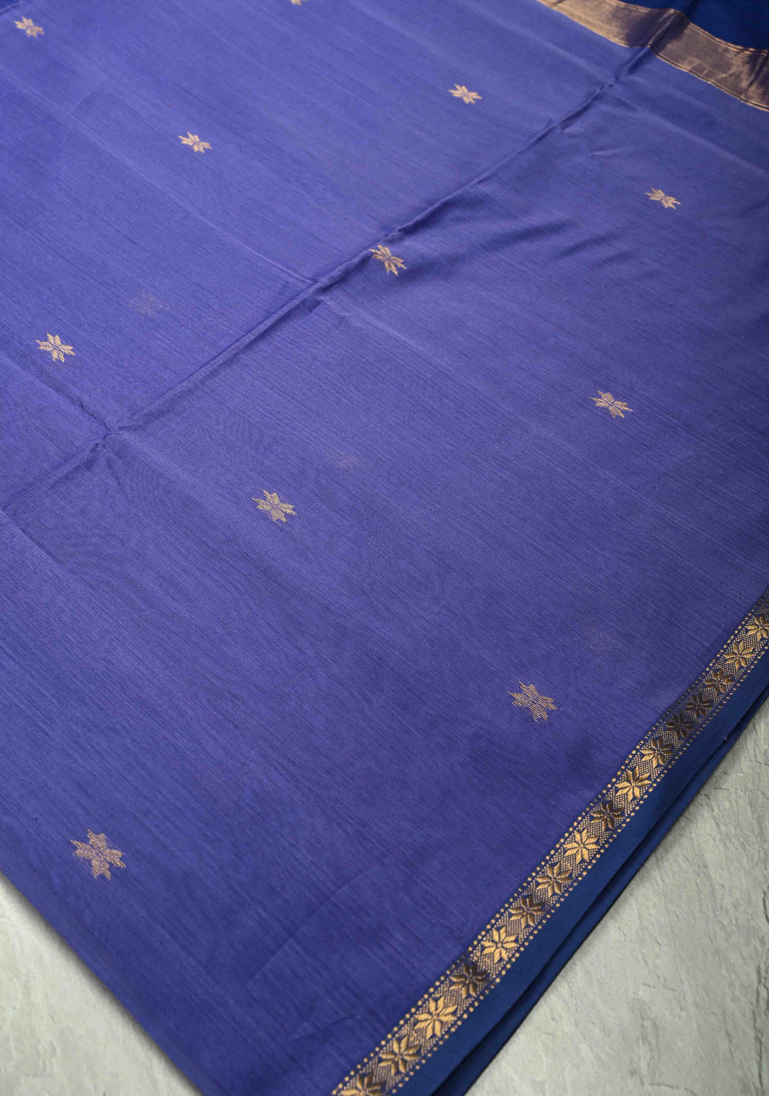 Purple Handwoven Maheswari Silk Cotton Saree with Zari Buttas and MInimal Zari Border