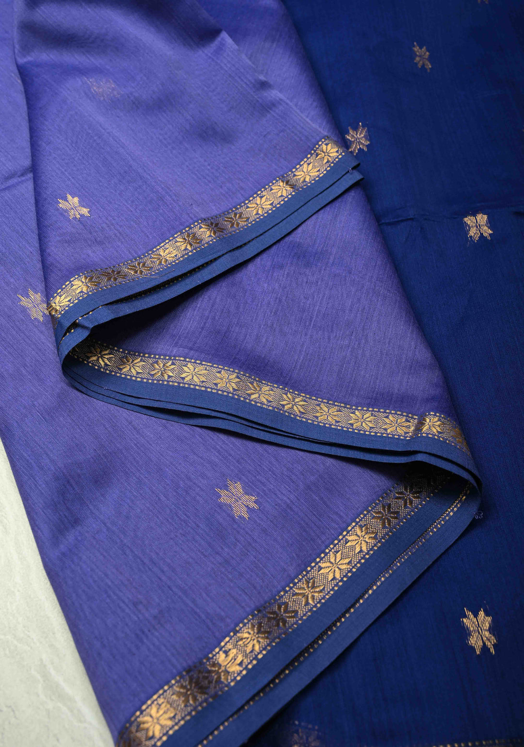Purple Handwoven Maheswari Silk Cotton Saree with Zari Buttas and MInimal Zari Border