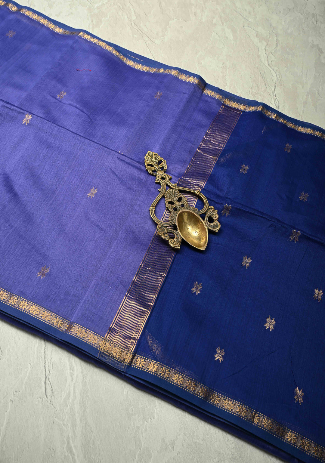Purple Handwoven Maheswari Silk Cotton Saree with Zari Buttas and MInimal Zari Border