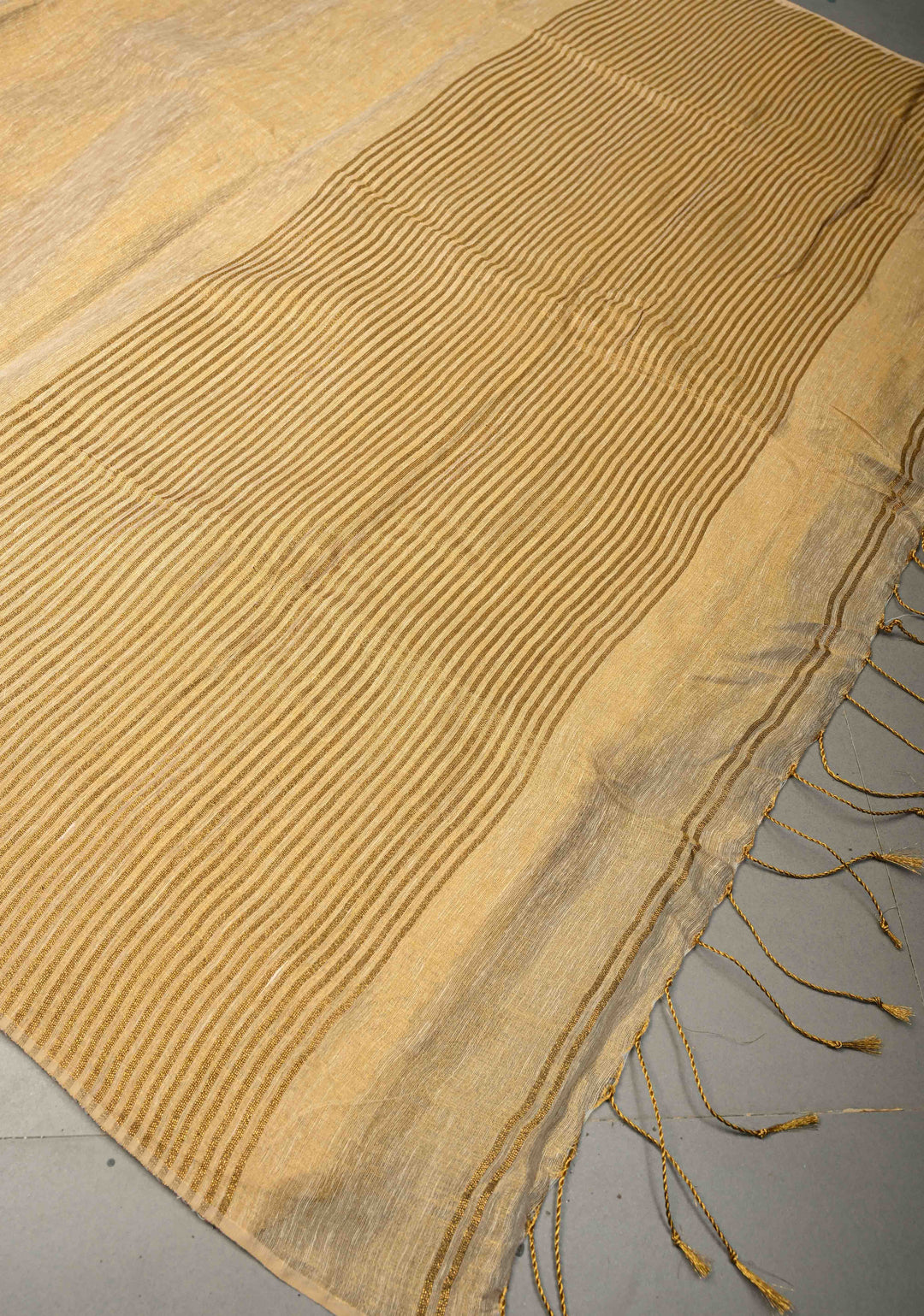 Ivory-Gold Borderless Linen by Tissue Saree