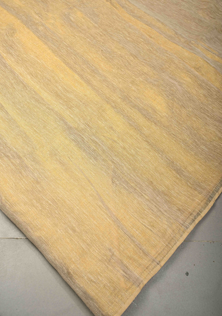 Ivory-Gold Borderless Linen by Tissue Saree