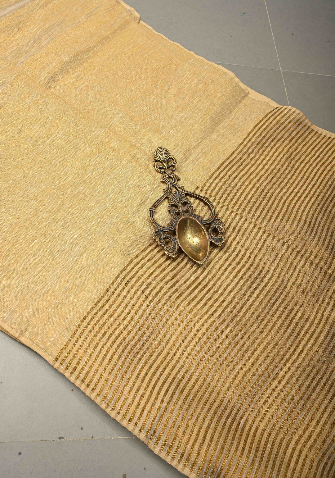 Ivory-Gold Borderless Linen by Tissue Saree