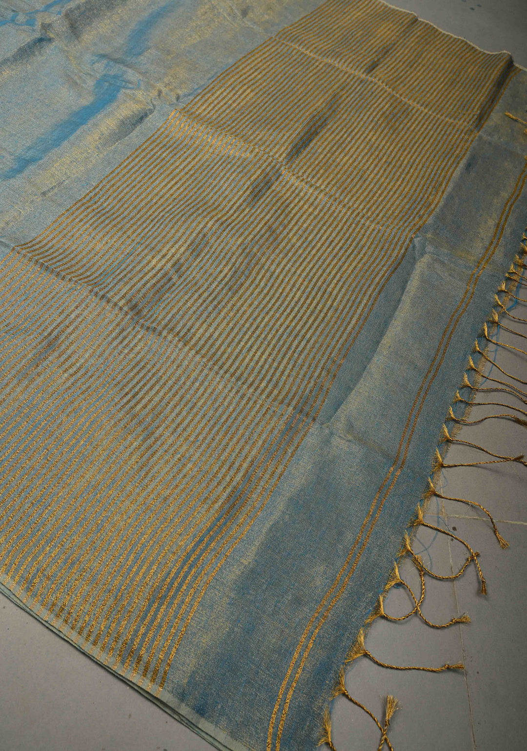 Azure Blue Borderless Linen by Tissue Saree