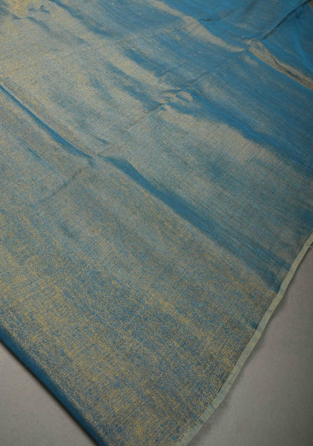 Azure Blue Borderless Linen by Tissue Saree