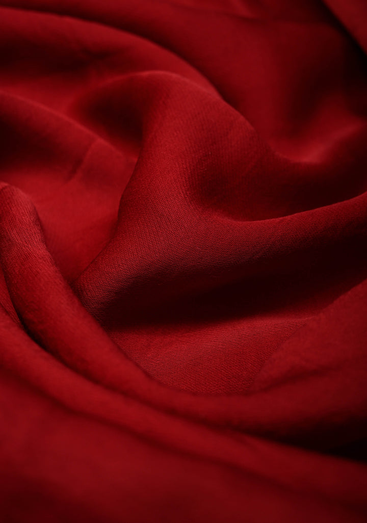 Maroon Borderless Modal Silk Saree with Lagda Patta Crushed Tissue Pallu | SHOBITAM