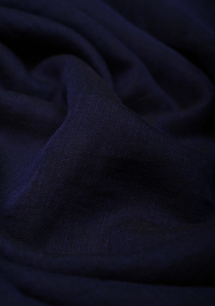 Navy Blue Mulmul Cotton Saree with Yellow Long Tassels, No Blouse Piece | SHOBITAM