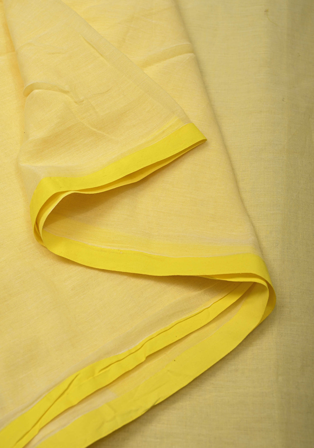 Butter Yellow  Mulmul Cotton Saree with Long Tassels, No Blouse Piece | SHOBITAM