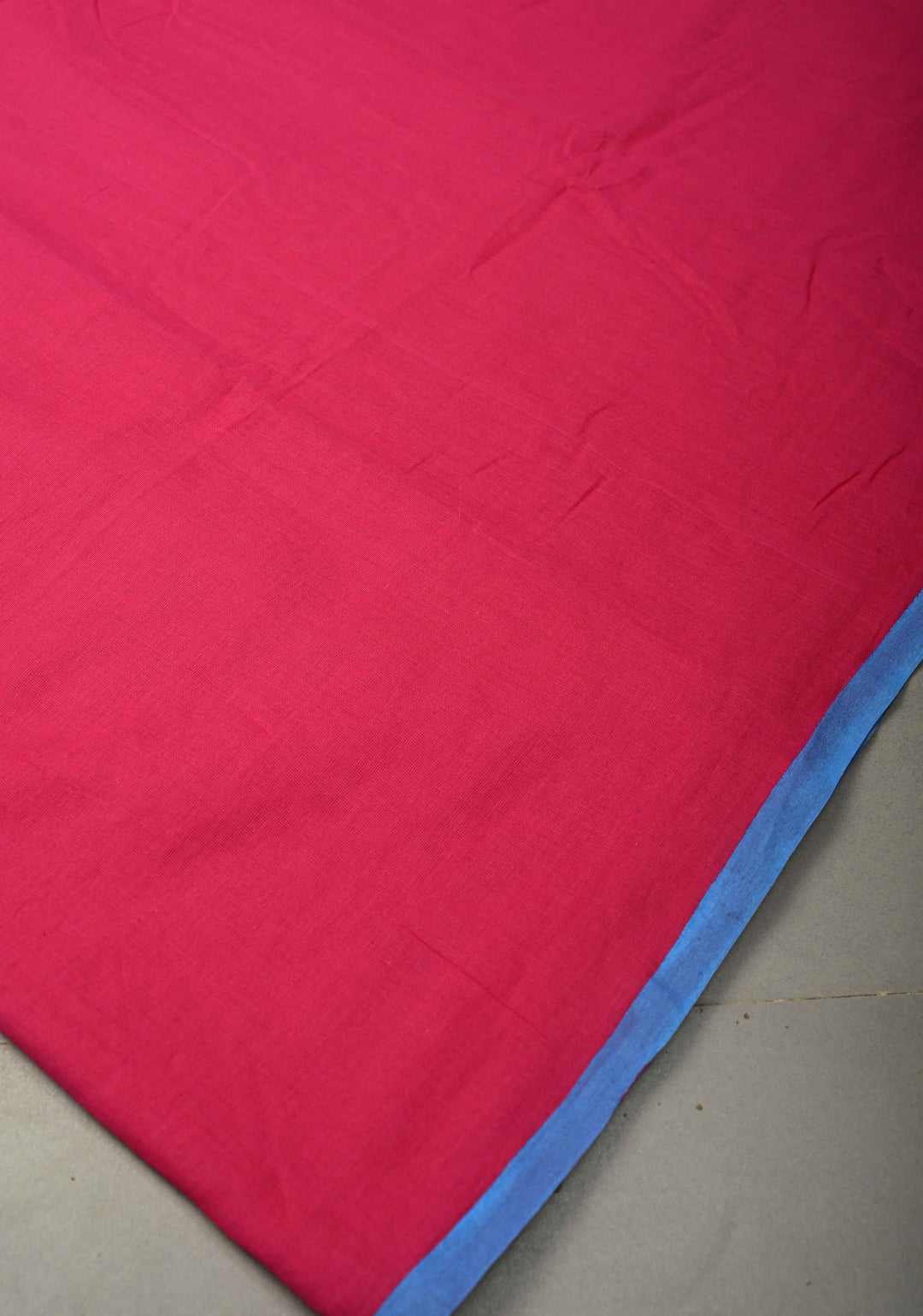 Bright Pink  Mulmul Cotton Saree with Long Blue Tassels, No Blouse Piece | SHOBITAM