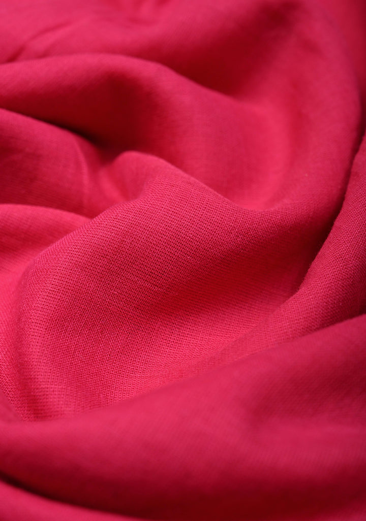 Bright Pink  Mulmul Cotton Saree with Long Blue Tassels, No Blouse Piece | SHOBITAM