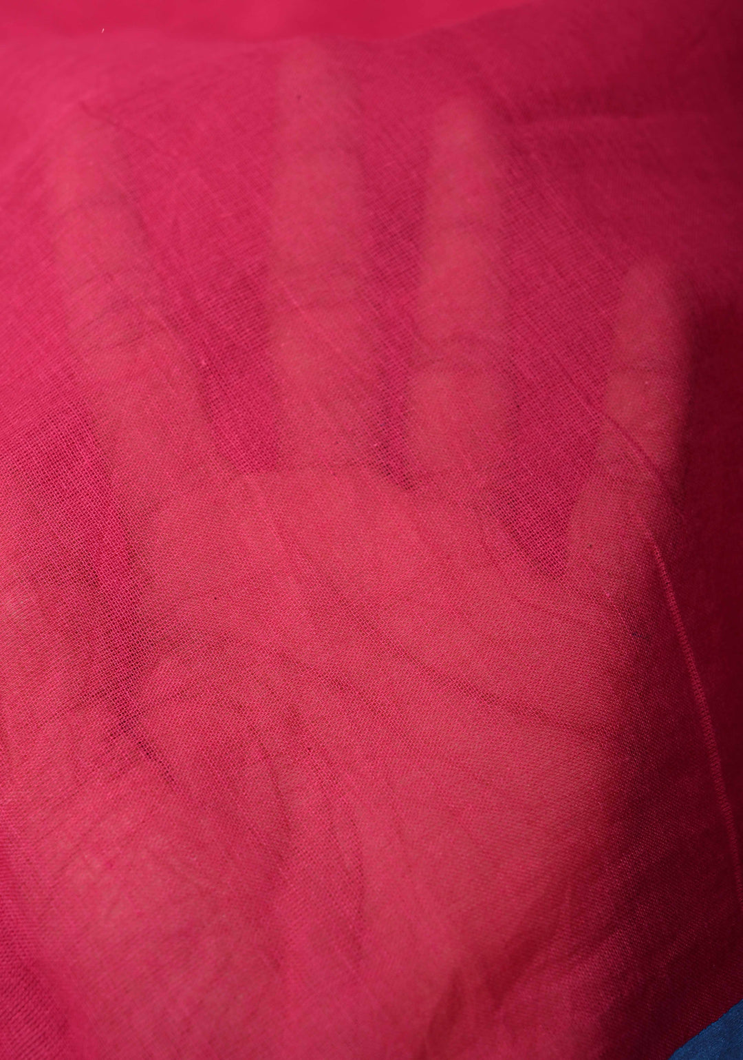Bright Pink  Mulmul Cotton Saree with Long Blue Tassels, No Blouse Piece | SHOBITAM