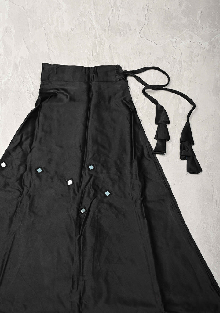 Black Modal Silk Skirt with Chunky Kutchi Mirror Embroidery, Handmade Skirt, made to order