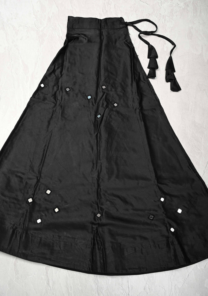 Black Modal Silk Skirt with Chunky Kutchi Mirror Embroidery, Handmade Skirt, made to order