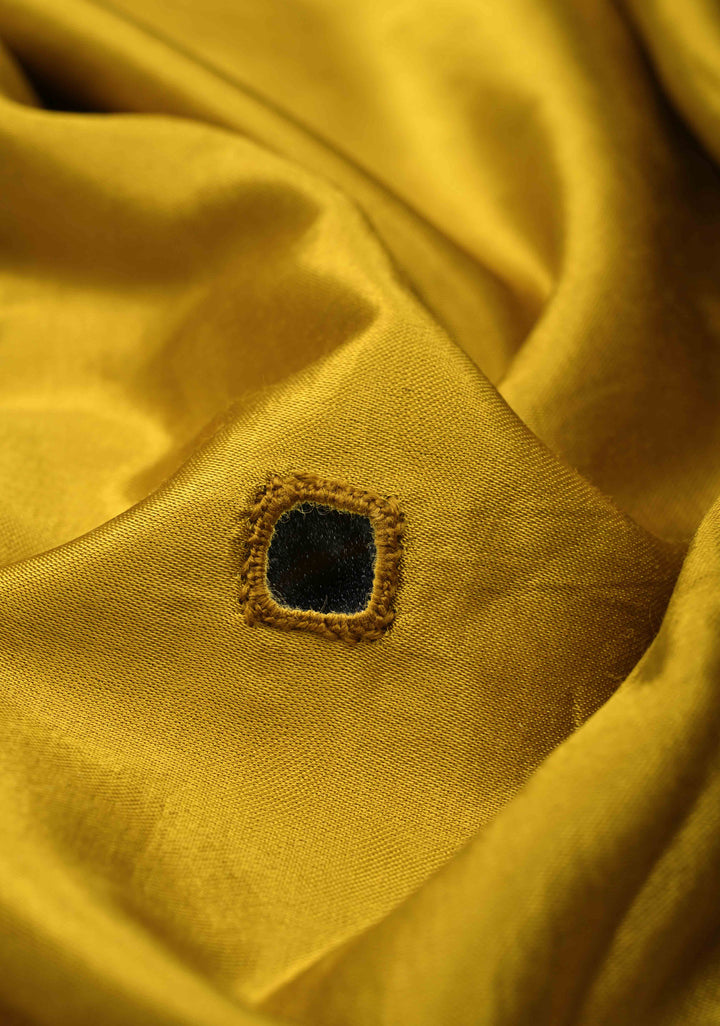 Moss Yellow Modal Silk Skirt with Chunky Kutchi Mirror Embroidery, Handmade Skirt, made to order