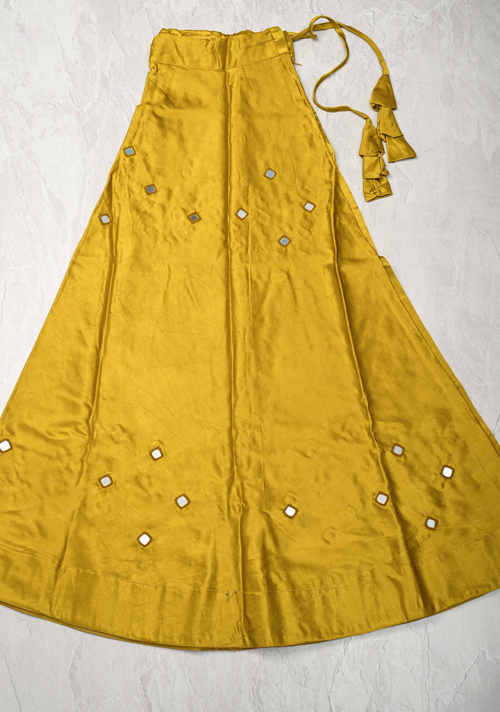 Moss Yellow Modal Silk Skirt with Chunky Kutchi Mirror Embroidery, Handmade Skirt, made to order