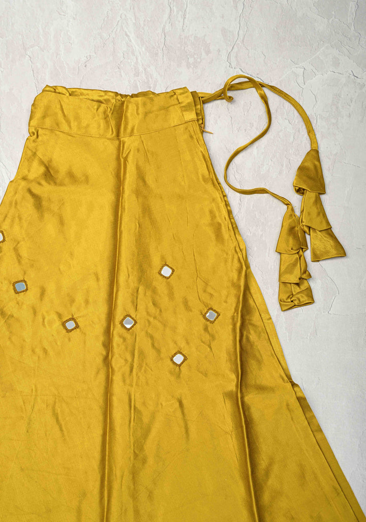 Moss Yellow Modal Silk Skirt with Chunky Kutchi Mirror Embroidery, Handmade Skirt, made to order