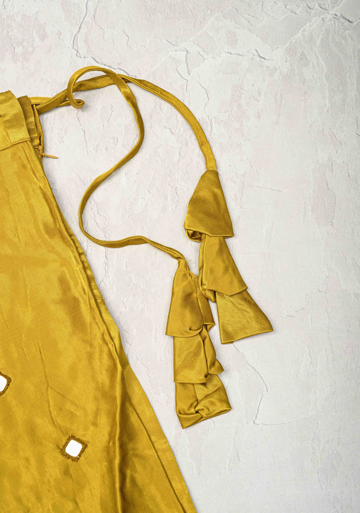Moss Yellow Modal Silk Skirt with Chunky Kutchi Mirror Embroidery, Handmade Skirt, made to order