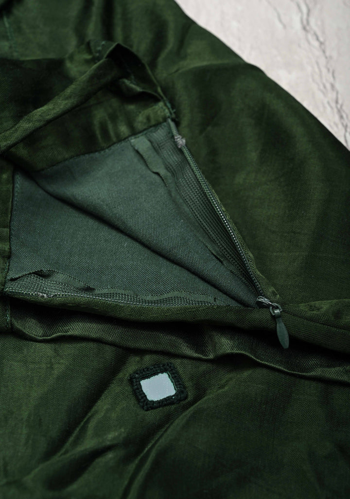 Deep Green Modal Silk Skirt with Chunky Kutchi Mirror Embroidery, Handmade Skirt, made to order