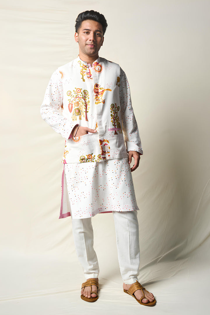 SUKH VANA BINDU WHITE (set of 2 kurta + pant ) MAN | SHOBITAM