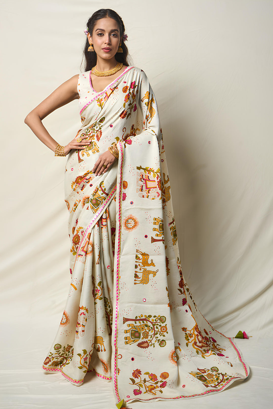 SUKH VANA WHITE SAREE | SHOBITAM