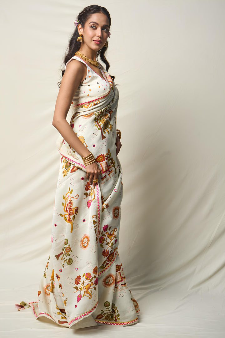 SUKH VANA WHITE SAREE | SHOBITAM