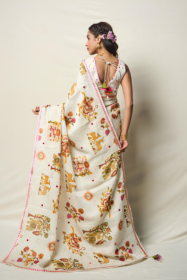 SUKH VANA WHITE SAREE | SHOBITAM
