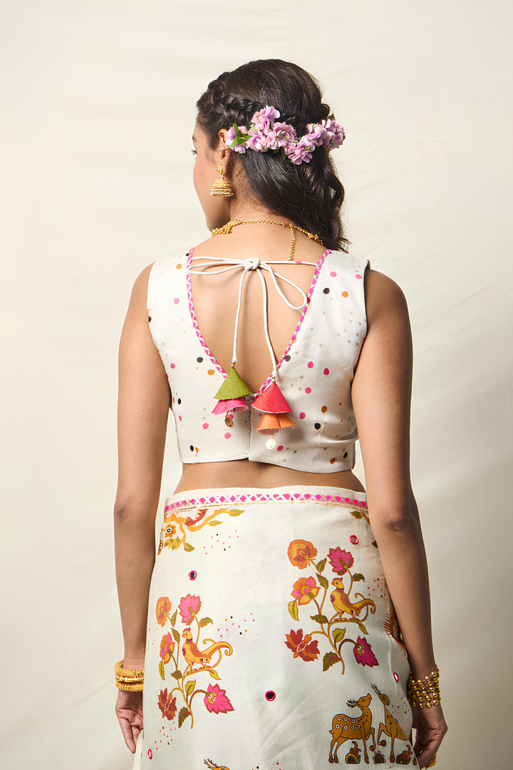 SUKH VANA WHITE SAREE | SHOBITAM