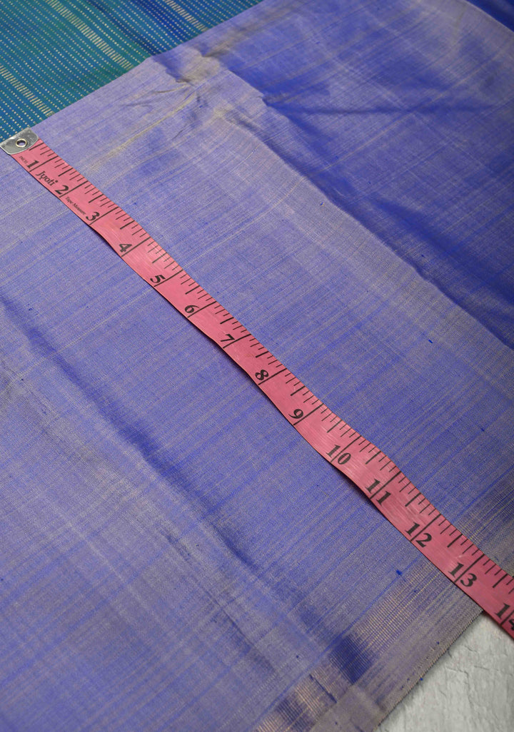 Peacock Blue Dual tone Handloom Pure Silk Kanchipattu Saree with Vertical Zari Stripes and Contrast Wide Border  | SILK MARK CERTIFIED