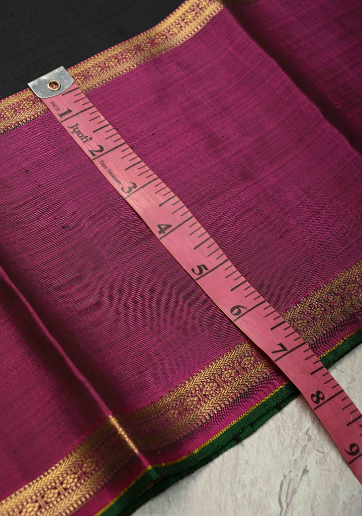 Black Handloom Pure Silk Kanchipattu Saree with Zari Buttas and Contrast Rettaipet Zari Border  | SILK MARK CERTIFIED