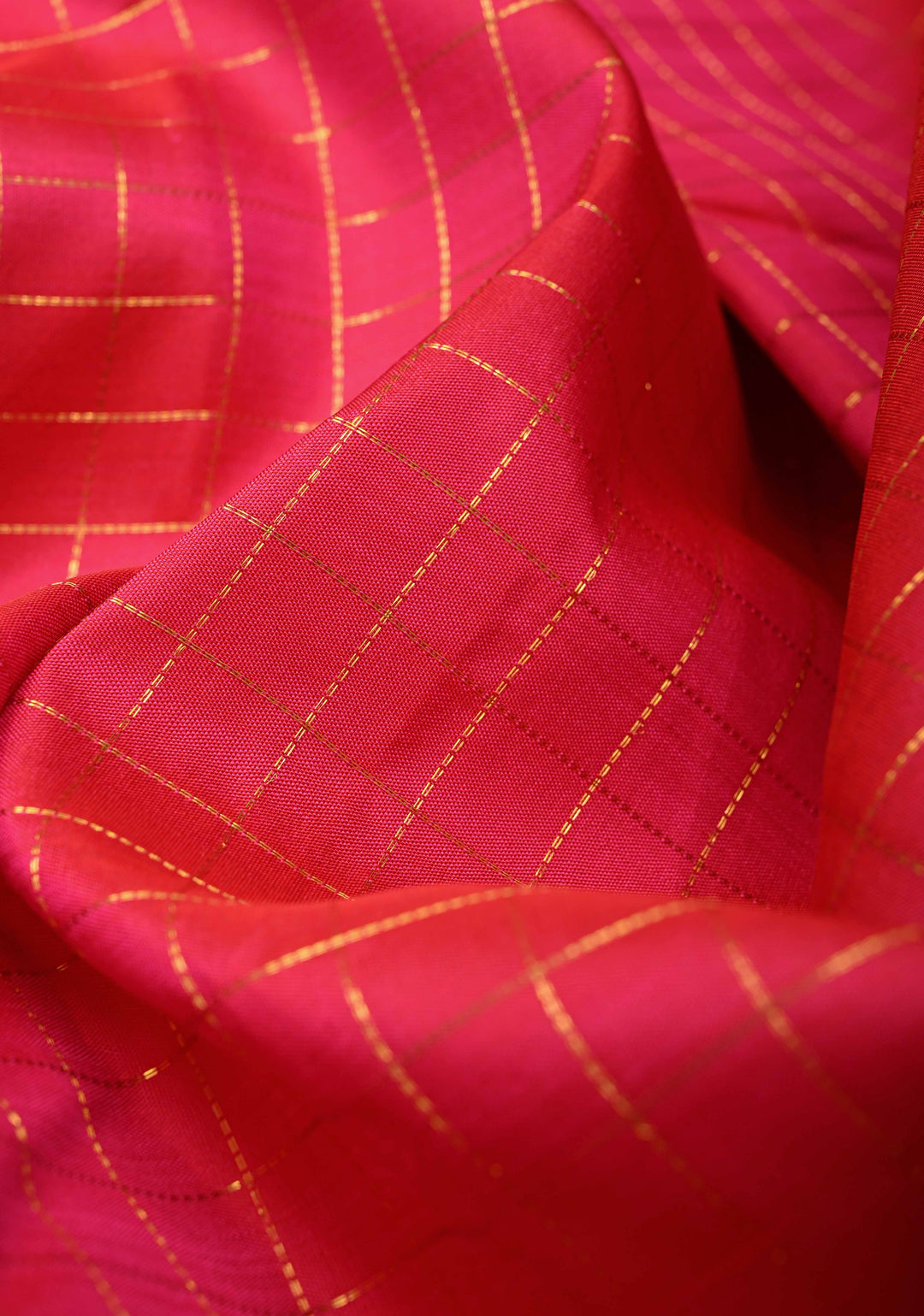 Hot Pink Handloom Pure Silk Kanchipattu Saree with Zari Checks and Zari Border | SILK MARK CERTIFIED
