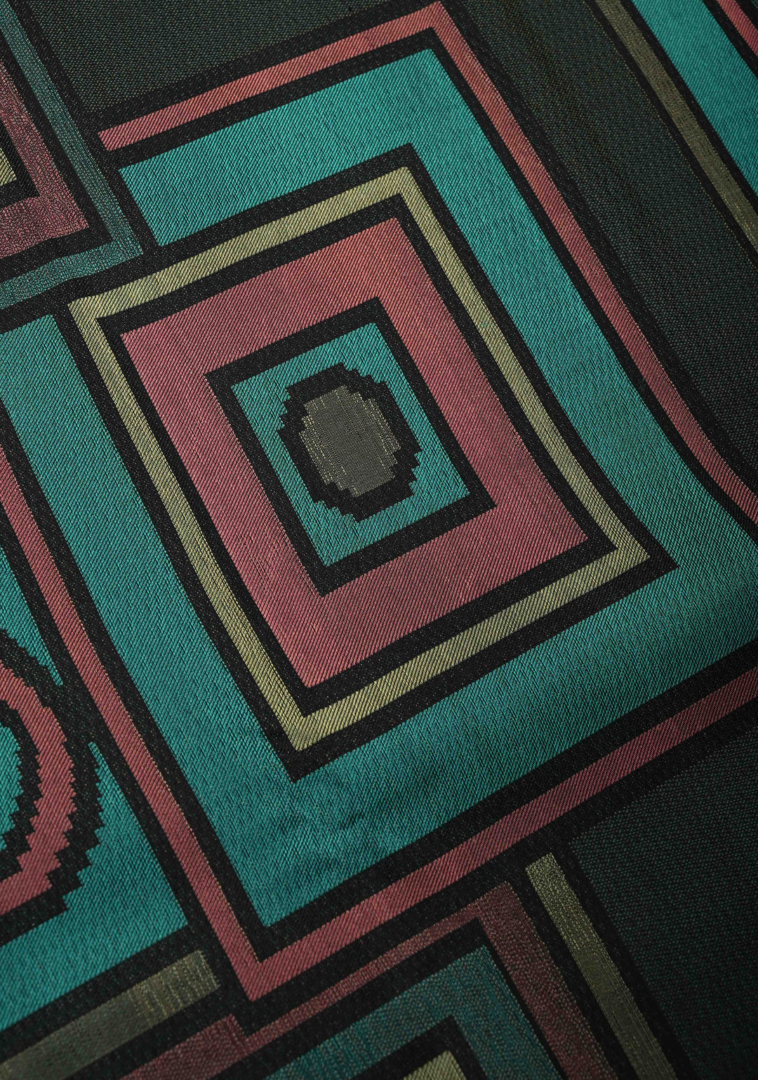 Forest Green Handloom Pure Silk Kanchipattu Saree with Geometric Weave Design and Copper Zari Border  | SILK MARK CERTIFIED | SHOBITAM