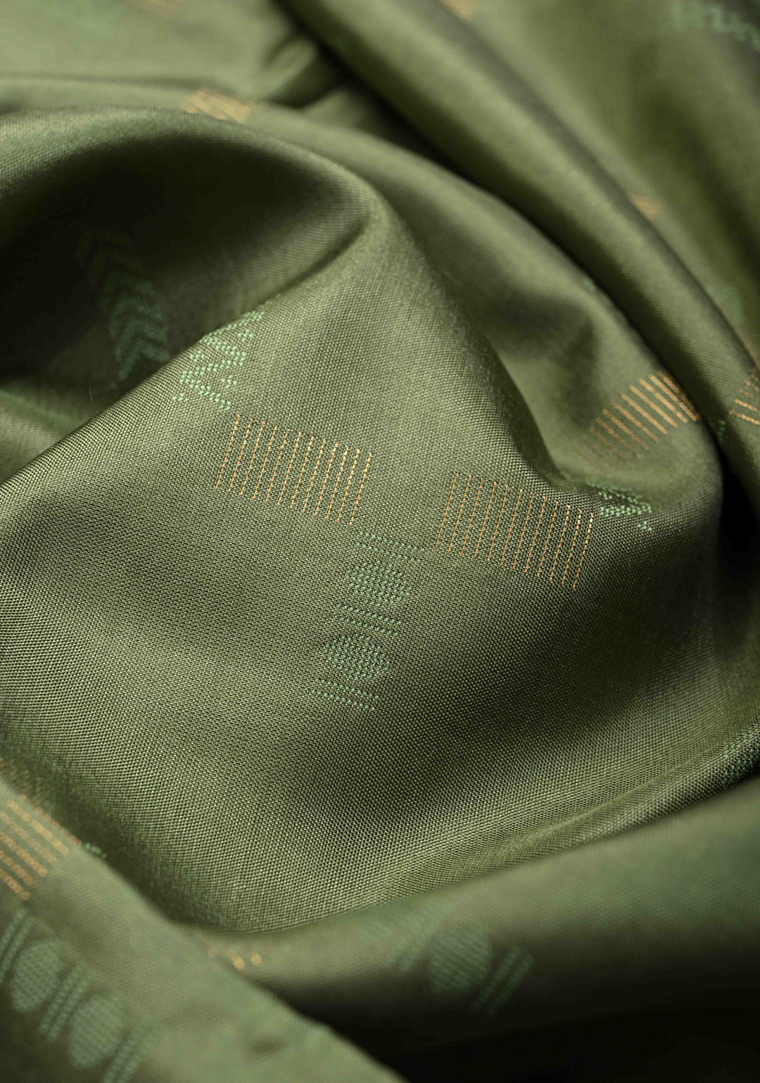 Olive Green Handloom Pure Silk Kanchi Saree With Geomatric Design and Minimal Zari Border| SILK MARK CERTIFIED