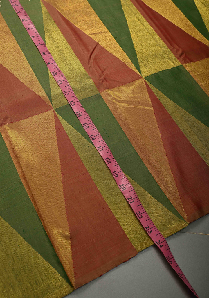 Dark Beige Handloom Pure Silk Kanchipattu Saree with Multicolor Geomatric Half Border  | SILK MARK CERTIFIED | SHOBITAM