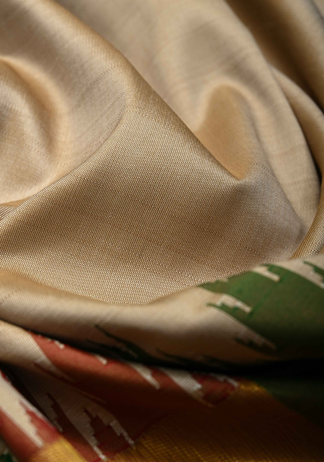 Dark Beige Handloom Pure Silk Kanchipattu Saree with Multicolor Geomatric Half Border  | SILK MARK CERTIFIED | SHOBITAM
