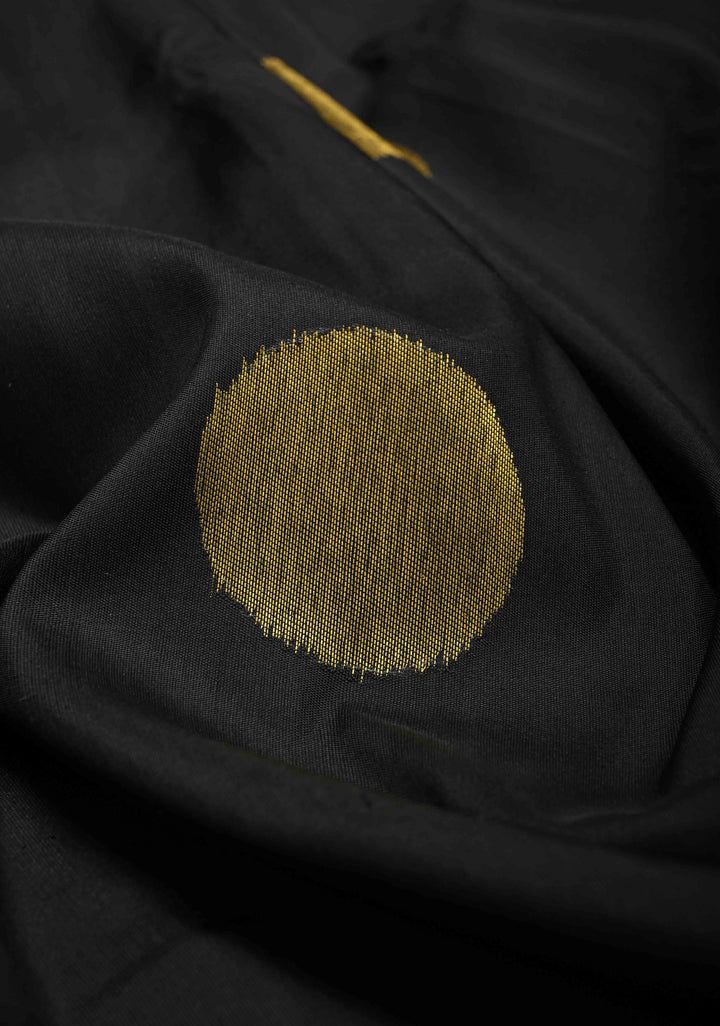 Stunning Black Handloom Pure Silk Kanjivaram Saree with Dollar Buttas and Multicolor Wide Skirt Tissue Border | SILK MARK CERTIFIED