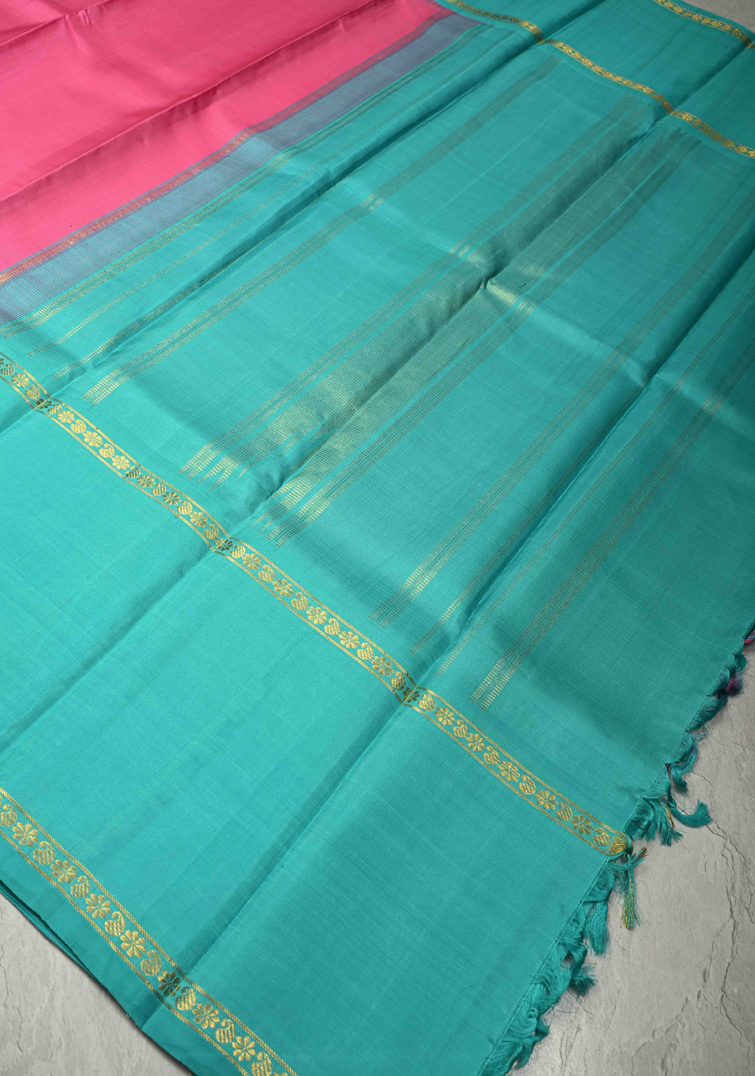 French Rose Handloom Pure Silk Kanchipattu Saree with Contrast Rettaipet Border | SILK MARK CERTIFIED