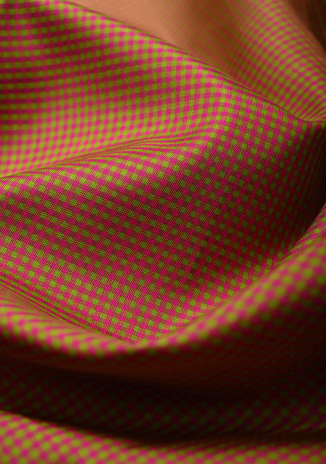 Pink-Lime Green Zariless Handloom Pure Silk Saree with Gingham Checks and Contrast Border | SILK MARK CERTIFIED