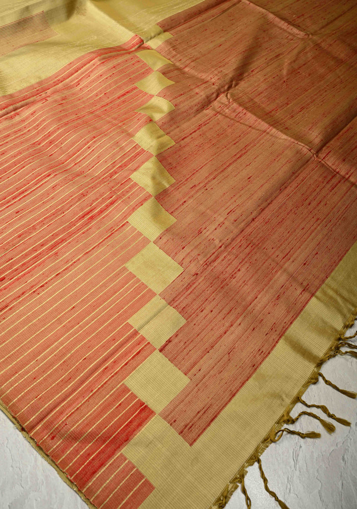 Light Olive Green Borderless Handloom Pure Silk Kanchi Saree With Buttas and Thread Stripes | SILK MARK CERTIFIED